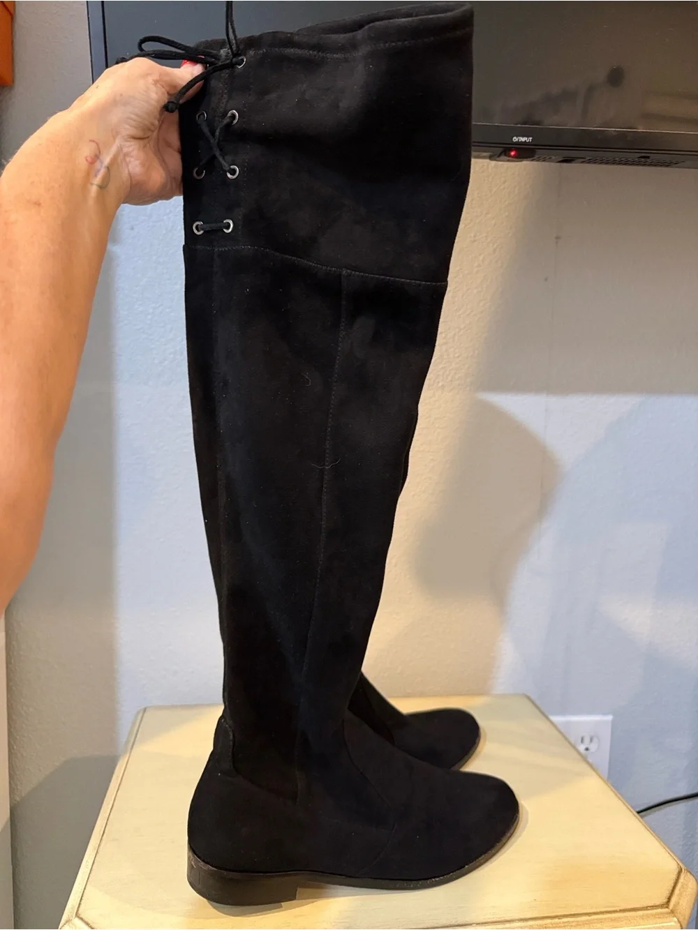 Vince Camuto Black Suede Over-the-Knee Lace-Up Boots Womens Size 11 Flat Heel